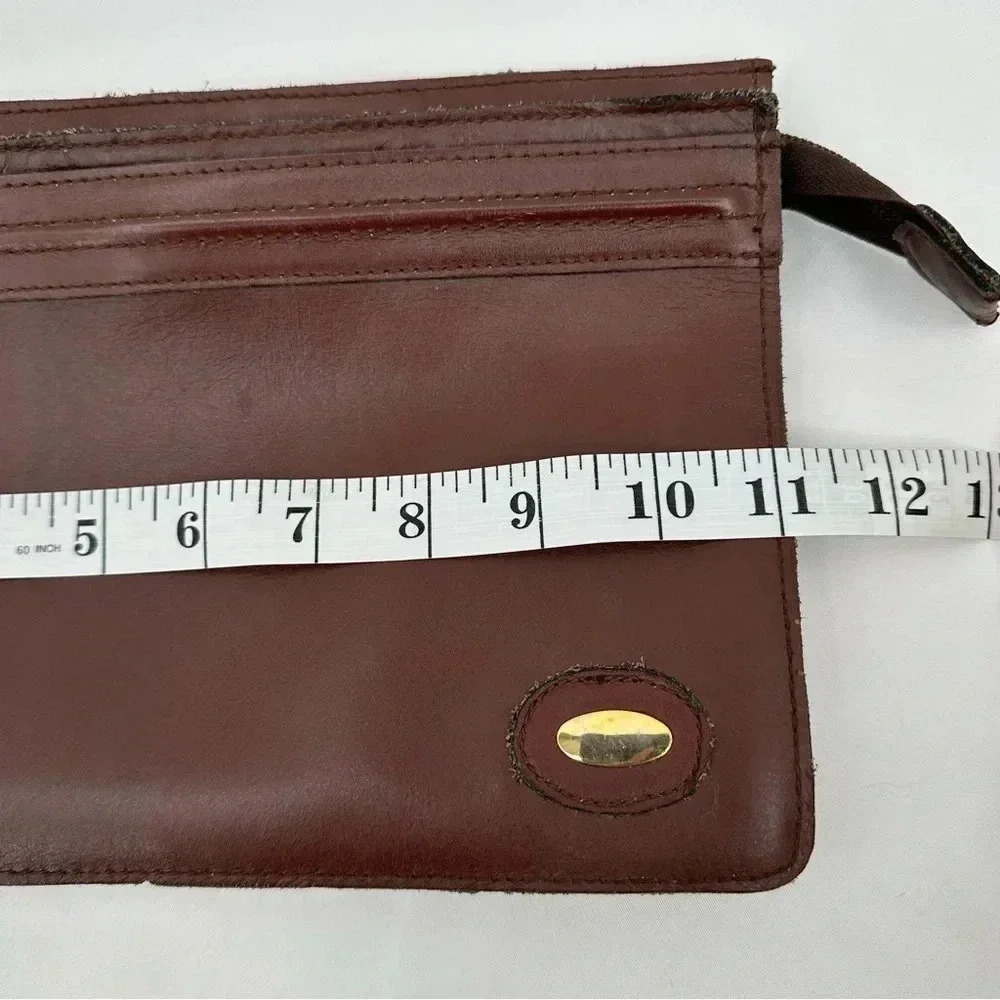 Leather Clutch Brown Wristlet Handle Zipper - Picture 7 of 9
